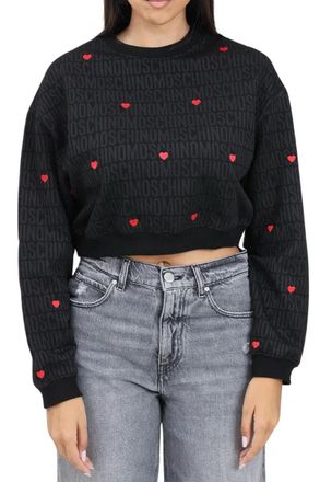 Moschino Cropped Black Sweatshirt with Tonal Logo