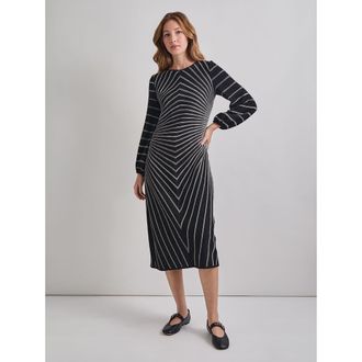 Misook A-Line Melange Striped Soft Knit Midi Dress in Black/new Ivory at Nordstrom, Size Xx-Small