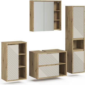 Vicco Conjunto De Muebles De Ba&ntilde;o Viola, Roble Artesanal, 4 Partes, Vicco