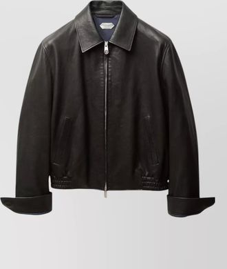 Versace leather jacket collared design elasticated hem