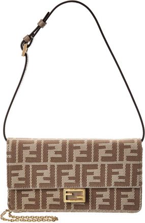 Fendi Fendi Baguette Ff Denim Jacquard & Leather Wallet On Chain