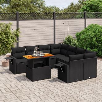 vidaXL Set De Sof&aacute;s De Jard&iacute;n Con Cojines 9 Pzas Rat&aacute;n Sint&eacute;tico Negro Vidaxl