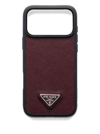 Prada Triangle Logo Leather Phone Case (iPhone 17 Pro Max) - Red