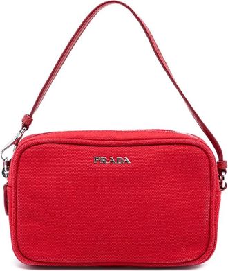 Prada Pre-owned Handbags, female, Red, Size: ONE SIZE Pre-owned Canvas Shoulder Bag