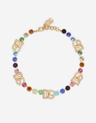 Dolce & Gabbana Short Necklace With Colorful Rhinestones And Dg Logo - Woman Bijoux Multi-colored Metal Onesize