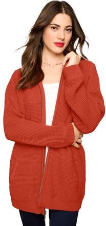 Roaman's Plus Size Waffle Knit Zip Front Relaxed Hoodie in Copper Red at Nordstrom, Size Medium
