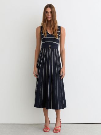 Reiss Sleeveless Stripe Knitted Midi Dress, XL