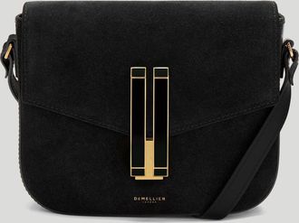 DeMellier The Small Vancouver in Black Suede & Black Smooth Enamel Lock Leather Crossbody bag