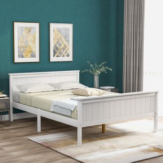 Merax Wooden Bed Frame White with Headboard and Footboard Double 135 x 190 cm