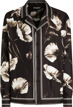 Dolce & Gabbana Camicia con stampa papaveri - Marrone