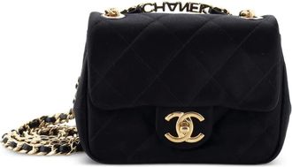 Chanel Oval Logo Chain Handle Flap Bag Quilted Satin with Crystals Mini crossbody bag - Zwart