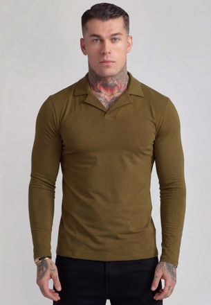 Siksilk Mens Khaki Green LS Revere Polo XXL