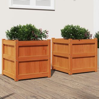 vidaXL Vidaxl - Jardineras De Exterior 2 Uds Madera Maciza De Pino Marr&oacute;n Cera