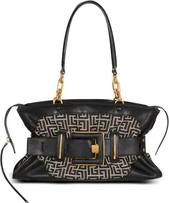 Balmain Leather and monogram jacquard Anthem bag in Black at Nordstrom