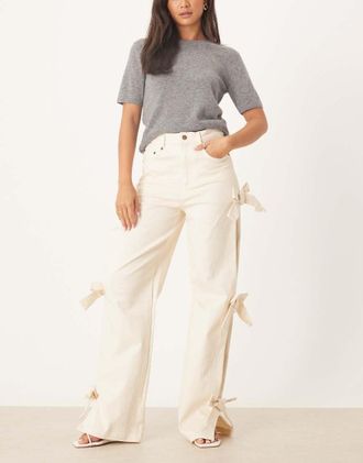 Sister Jane Sister Jane - Bay - Jeans color crema con fiocchi-Bianco