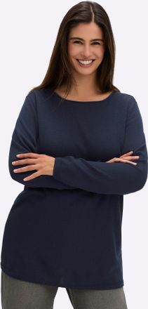 Sheego Rundhalspullover SHEEGO Rundhalspullover, Damen, Gr. 40/42, tiefblau, 70% Viskose, 17% Leinen, 13% Polyester, unifarben, Pullover Rundhalspullover