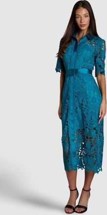 Coast Lace Short Sleeve Shirt Dress in Teal at Nordstrom, Size 10
