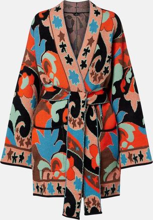 Etro Belted jacquard wool-blend wrap cardigan