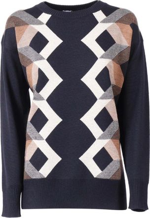 Lorena Antoniazzi Round-neck Knitwear, male, Blue, Size: S Geometric-pattern Sweater