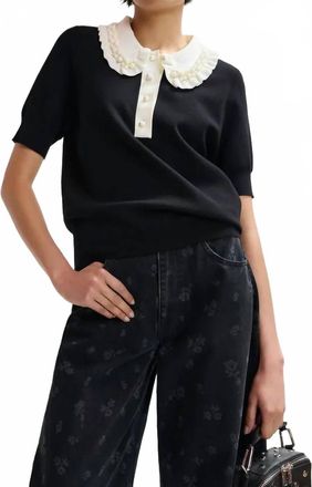 Essentiel Jewelry Embroidered Knit Polo In Black