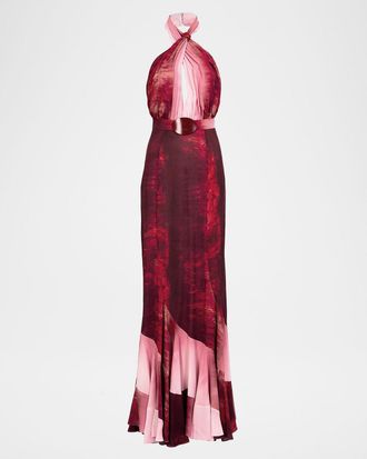 Silvia Tcherassi Raisa Crossover Halter Maxi Mermaid Dress