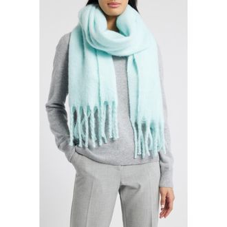 Nordstrom Brushed Fringed Scarf in Blue Aqua at Nordstrom Rack