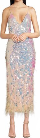 LoveShackFancy Miriana Feather-Trimmed Sequin Slip Midi Dress In Iridescent Peche