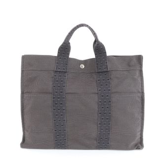Herm&egrave;s Her Line Dark Gray Canvas Tote Bag (Pre-Owned)
