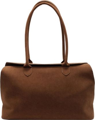 Generic Shoulder Bag for Women Men with Inner Pocket Retro Handbag Suede Solid Color Tote Bag Trendy Satchel Bag Work Travel Bag (Brown)