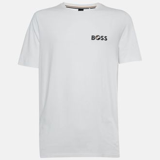HUGO BOSS Boss By Hugo Boss White Logo Print Cotton Jersey Crewneck T-Shirt