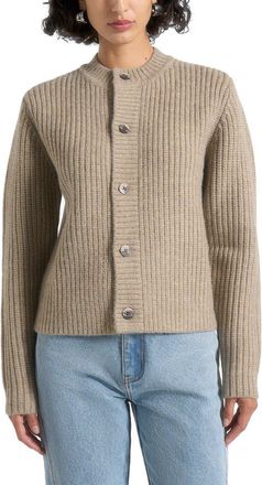 Mani&egrave;re De Voir Alix Unisex Crewneck Ribbed Knit Cardigan in Beige at Nordstrom, Size Xx-Small