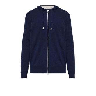 Eleventy Cashmere Knitwear, male, Blue, Size: 2XL Cashmere Hooded Cardigan