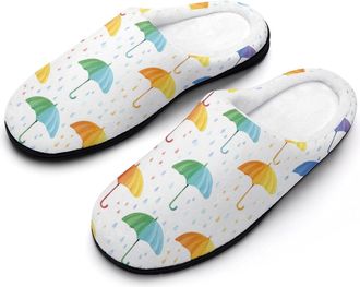 Generic Colorful Umbrella Droplets Water Mens Slippers Comfortable And Non-slip Cotton Slipper Shoe for House