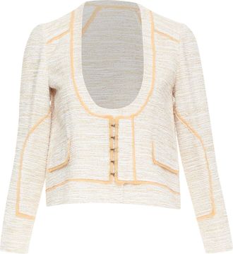 Proenza Schouler 2011 beige cotton tweed orange trim scoop jacket US2 S