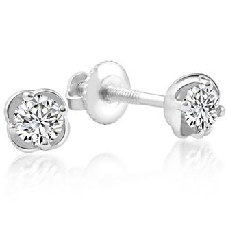 Pompeii3 1/4 Ct TW Round Cut Natural Diamond Studs White Gold Screw Back Earrings