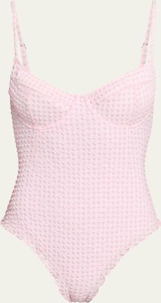 SIMKHAI Suni Textured Gingham One-Piece Swimsuit