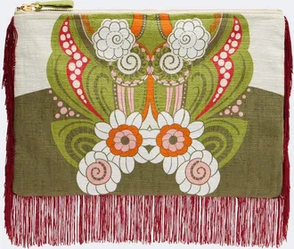 La DoubleJ Fringed printed cotton canvas pouch