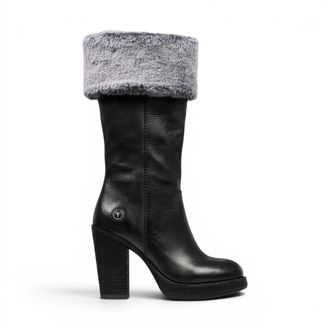 Windsor Smith Windsorsmith Dames Zwarte leren Hoge Hakken Bontlaarzen voor Dames tot midden kuit - Lovestruck