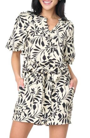 Gibsonlook Playa Floral Puff Sleeve Button-Up Shirt in Ivory at Nordstrom, Size Xx-Small