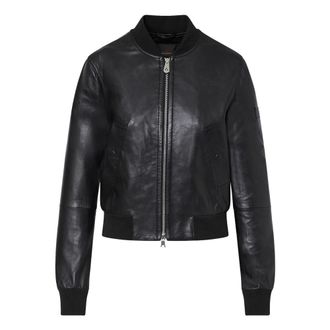 Peuterey Leather Jackets, female, Black, Size: XS Dyed Nappa Leather Bomber Jacket with Knitted Details