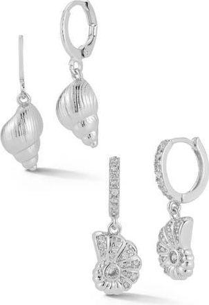 Glaze Jewelry Set of 2 Shell Drop Huggie Hoop Earrings in Silver at Nordstrom Rack