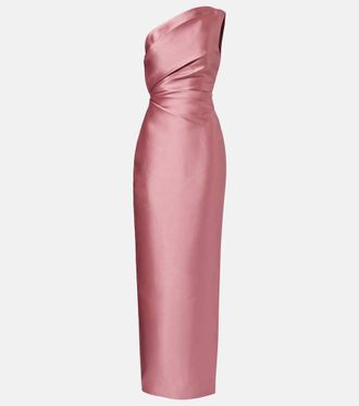 Solace London Kira draped one-shoulder satin gown