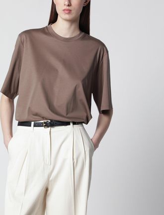 R&oacute;he Taupe cotton and silk blend T-shirt