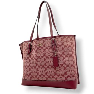 Coach Red Color Canvas Leather Handbag Tote Bag (Pre-Owned)