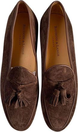 Baudoin & Lange chocolate brown suede tasselled loafers Size 41