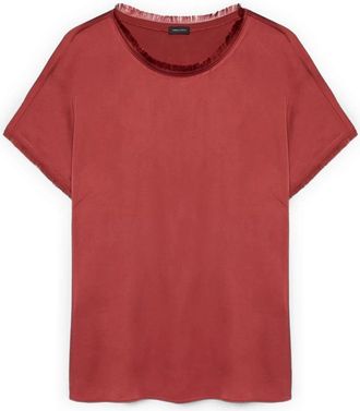 Fiorella Rubino Satijnen top met franjes - Dames - Blouses - Rood - XL - Satijn - Overhemden
