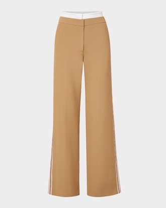 Veronica Beard Eugene Side-Stripe Wide-Leg Trousers