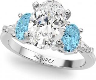 Allurez Oval Lab Grown Diamond & Blue Topaz Engagement Ring in Palladium (4.18ct)