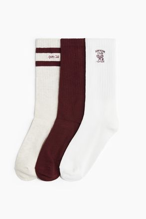 H&M 3er-Pack Socken - Weinrot/Racquet Club