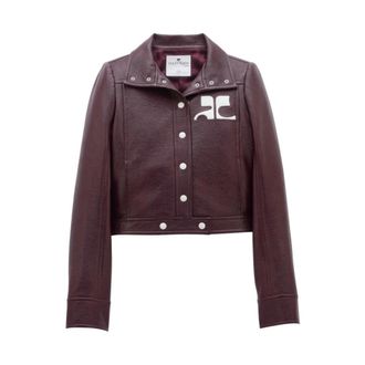 Courr&egrave;ges Bordeaux Faux Leather Logo Patch Jas - Dames - Zomerjassen - Paars - M - Katoen - Jassen